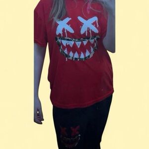 Graphic Red Top With Graphic Black Leggings